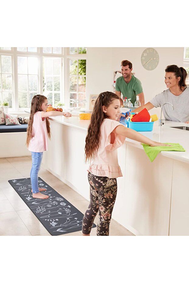 2-Piece Kitchen Rugs Set, Cushioned Anti-Fatigue Mat Non-Slip Waterproof PVC Floor Mat