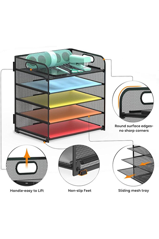 5-Tier Letter Tray Paper Organizer, Metal Desk File Organizer with Handle for Office
