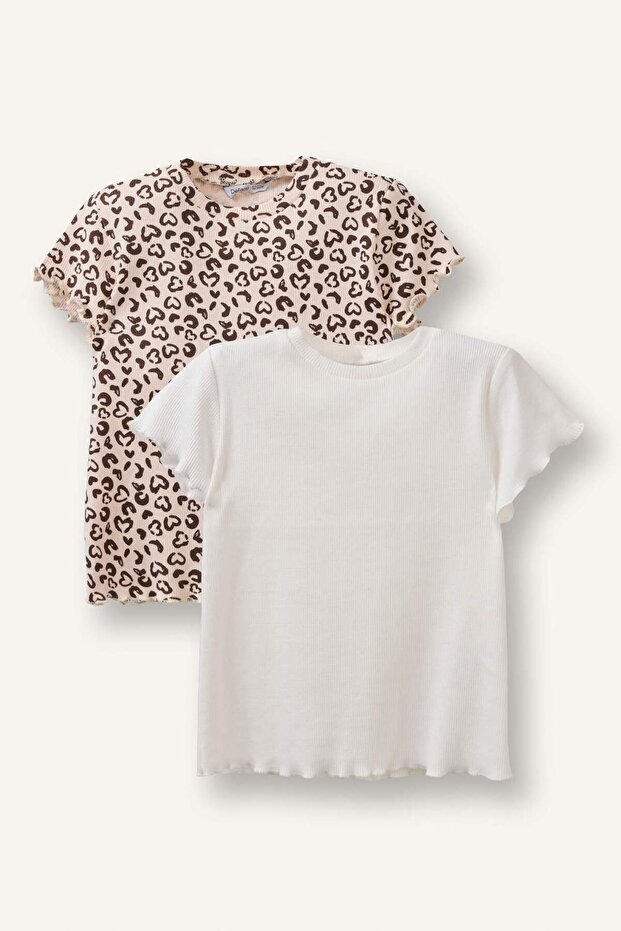 Crew Neck Leopard Patterned Ribbed Camisole 2-Piece Long Sleeve T-Shirt Baby Girl H3002A526Sm