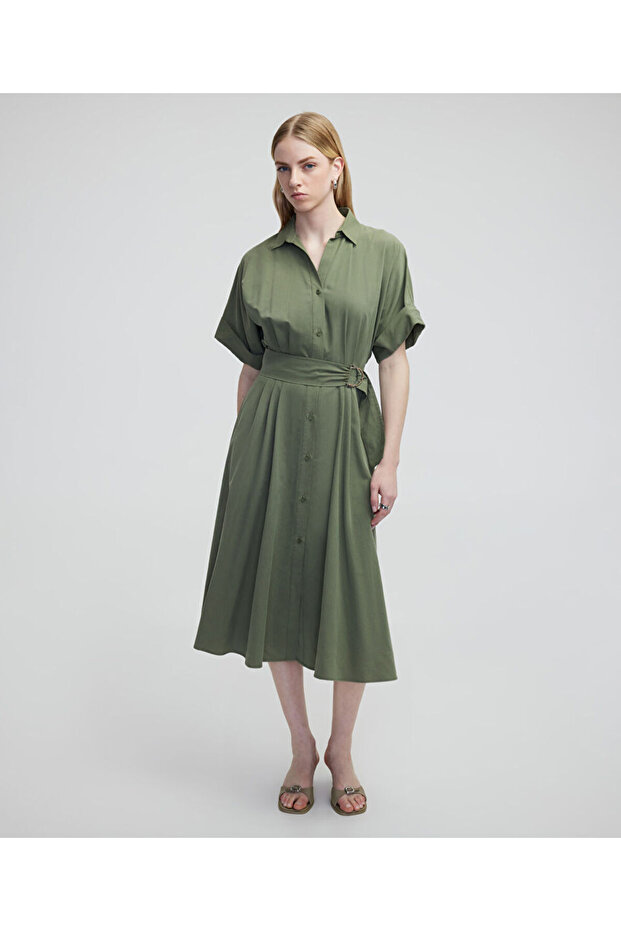 Midi Shirt Dress with Belt
