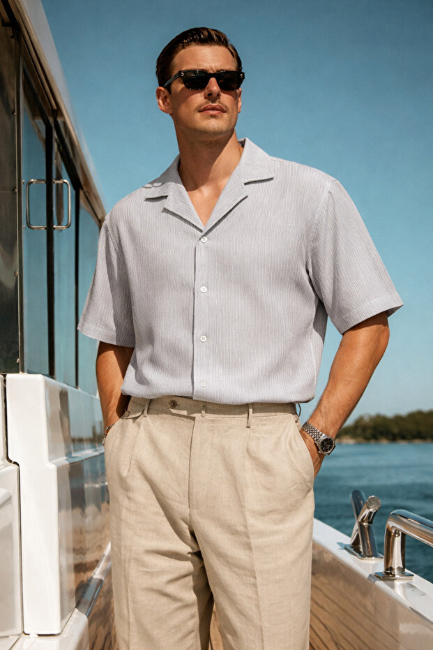 Men's Casual Oversized Gray Linen Stylish Shirt