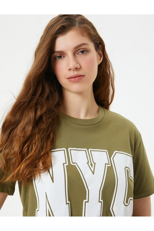 College Print Cotton T-Shirt - Crew Neck, Short Sleeve