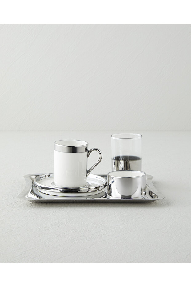 Harmony Silver Porcelain Single Coffee Presentation Set 100 ml White-Silver
