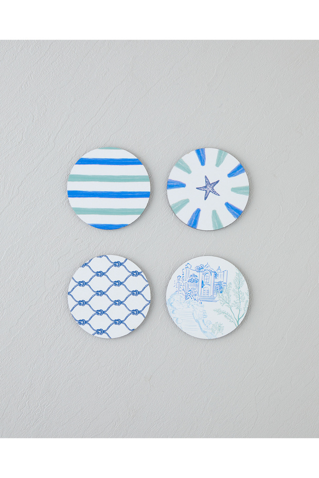 Seafood Wooden 4-Piece Coasters 10 cm Colorful
