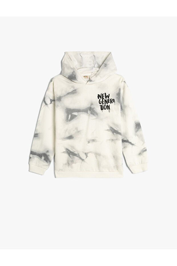 Hooded Sweatshirt Batik Patterned Slogan Printed Raised Cotton