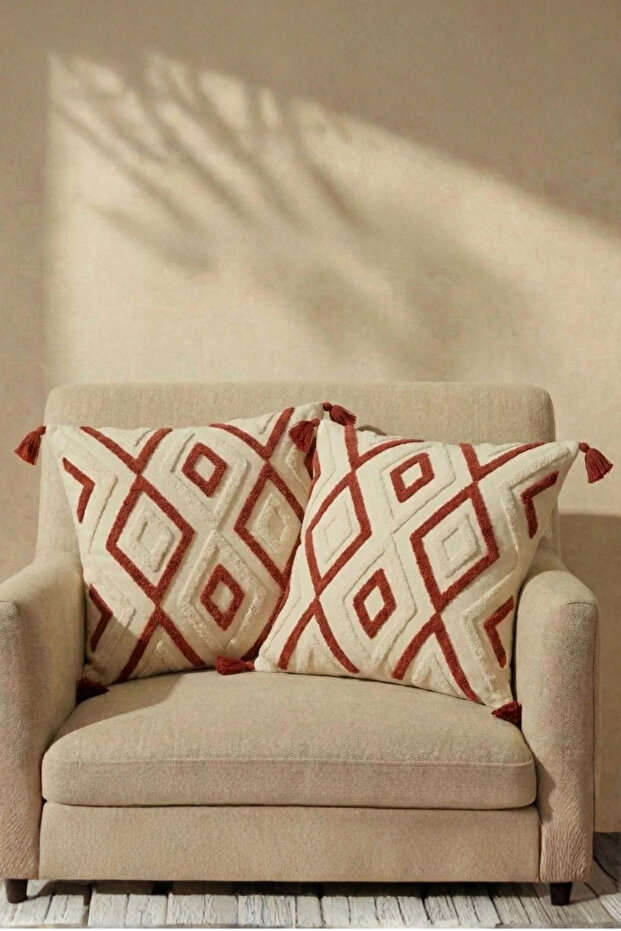 2-Piece Throw Pillow Cover Set with Bohemian Punch Embroidery (Without Inner Filling)