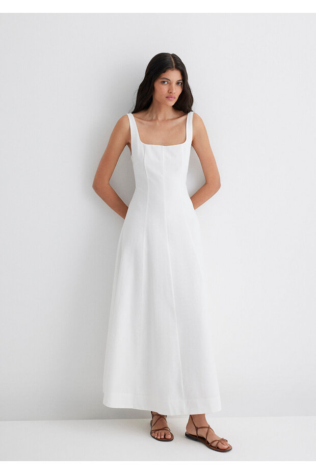 White Long Dress with Straps 1310479-620
