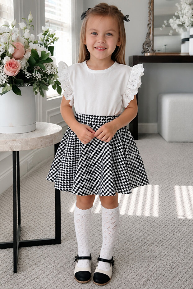 Girl's Kyle Sleeveless Blouse Plaid Flared Skirt Buckle Bottom Top Set