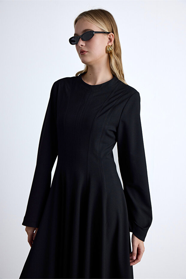 VOLANLI FİT Rochie lungă neagră - 3