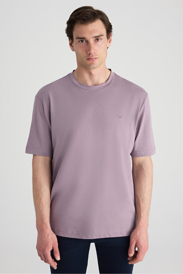 Slim Fit Lilac Pique Textured T-Shirt
