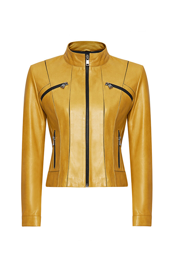 Linda Women's Yellow Short Leather Jacket 24Wgd5200U4