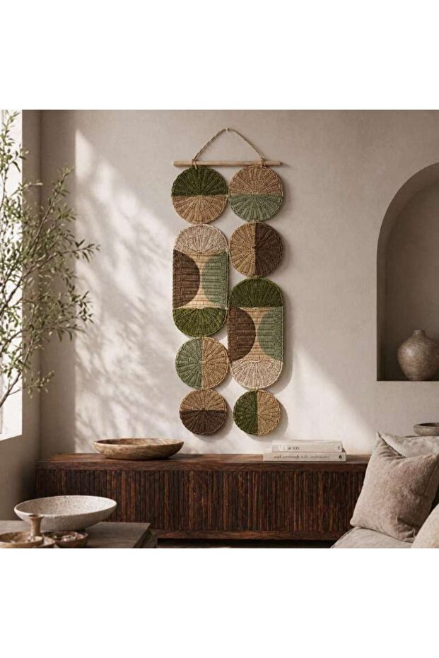Accra Rattan Abstract Wall Hanging 50x3x122cm - Green