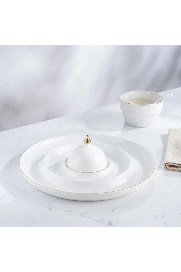 Kenar Serving Set With Gold Rim Dia30cm - White