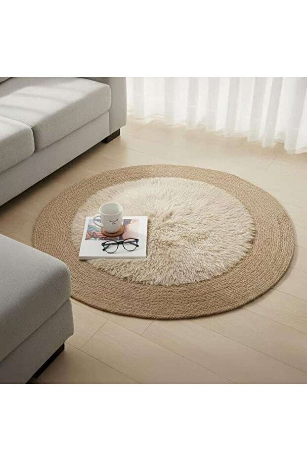 Cozy Corn Shaggy Round Rug 120cm Round - Natural/beige