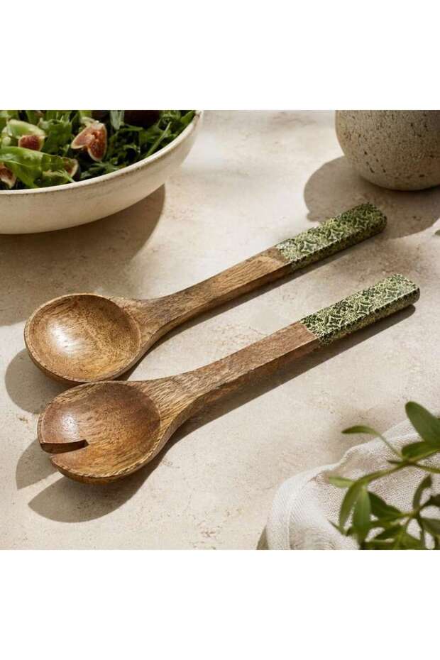 Mangifera 2-piece Mango Wooden Salad Serving Set 30x7.5x1.5cm -green & Natural