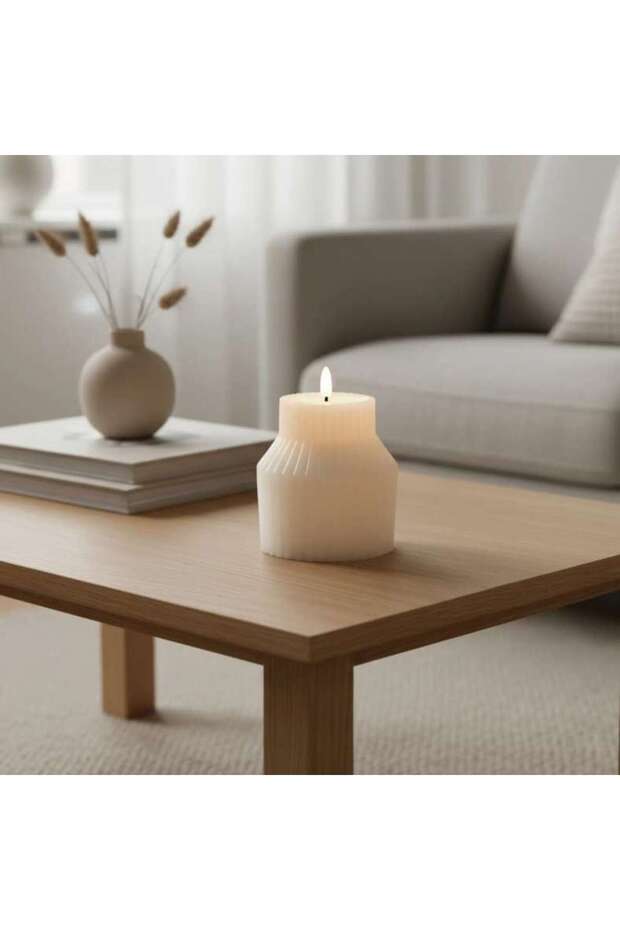 Groove Led Real Wax Ribbed Candle Dia8.5x10cm - White