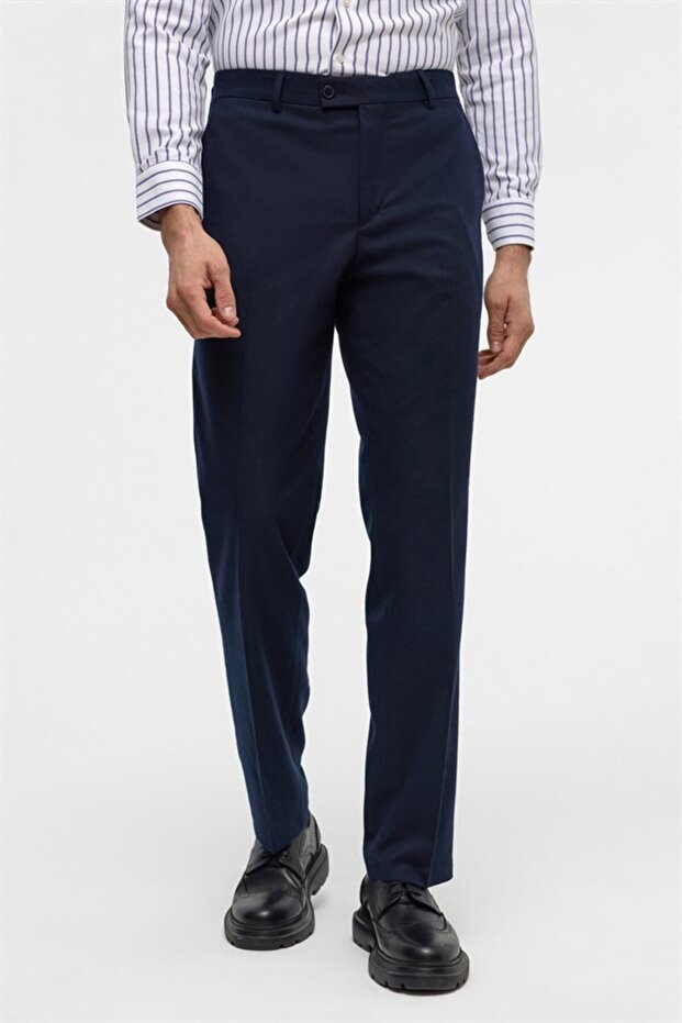 Lacivert Regular Düz Casual Pantolon - 3