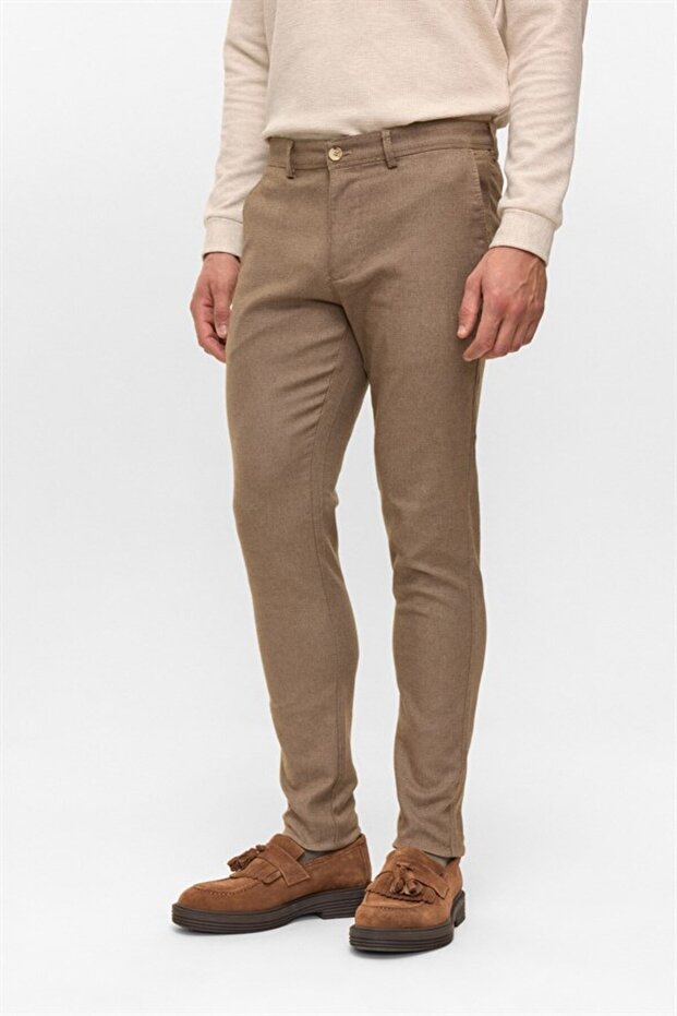 Bej Slim Armürlü Pantolon - 3