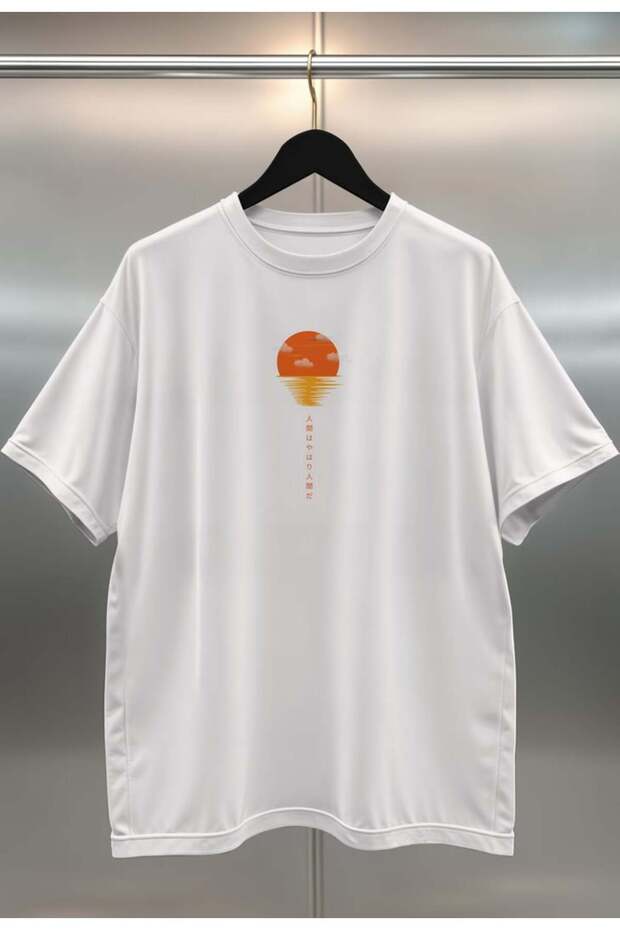 Japan Sun Digital Print Oversize White Unisex T-Shirt