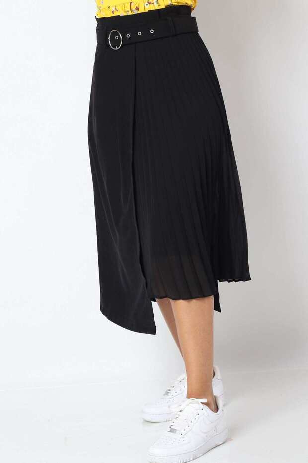 Midi Pleated Half-Solid Skirt - 3