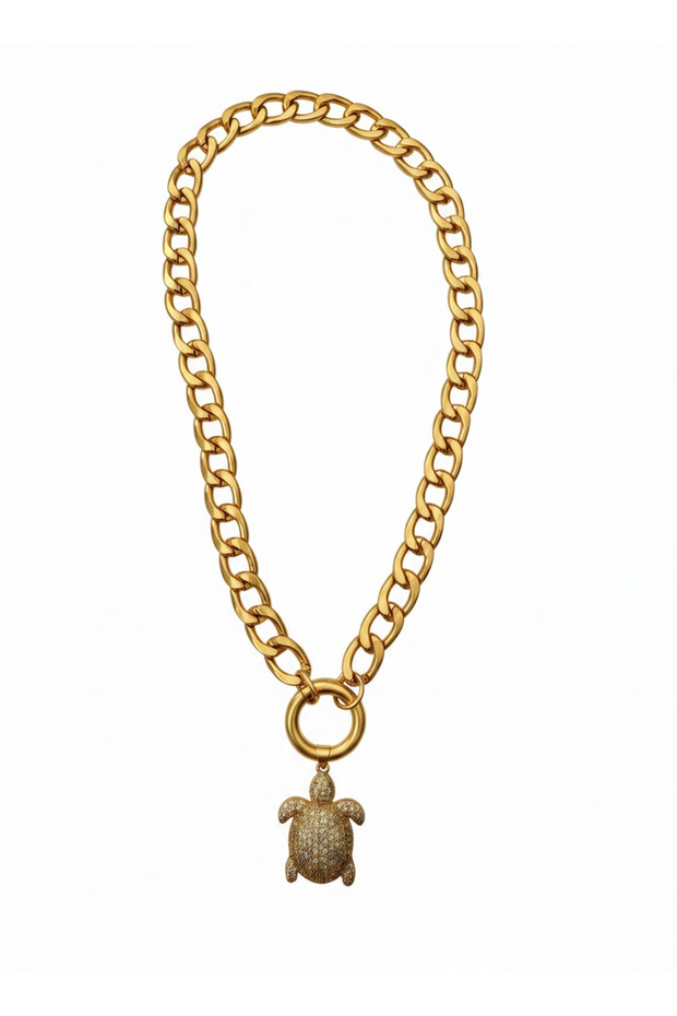 Turtle Pendant Front Opening Chain Necklace 40 cm