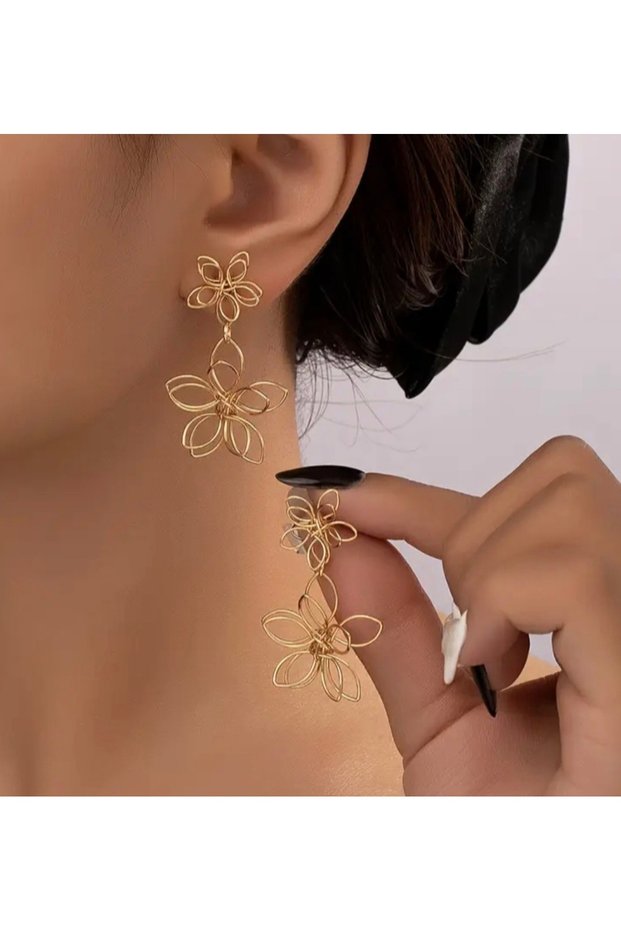 Gold Color Flower Model Stylish Party Engagement Henna Wedding Evening Dress Earrings