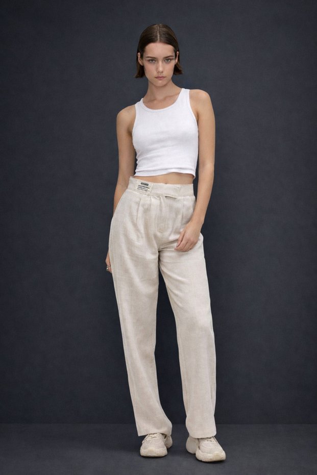 Embroidered Linen Velcro Trousers