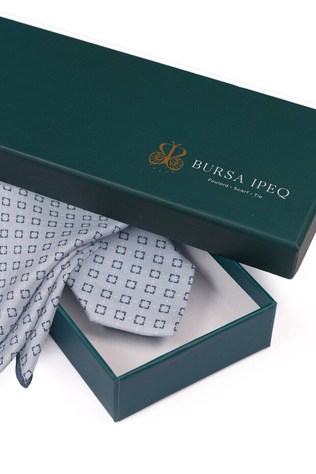 Gray Patterned Silk Tie Set - 4