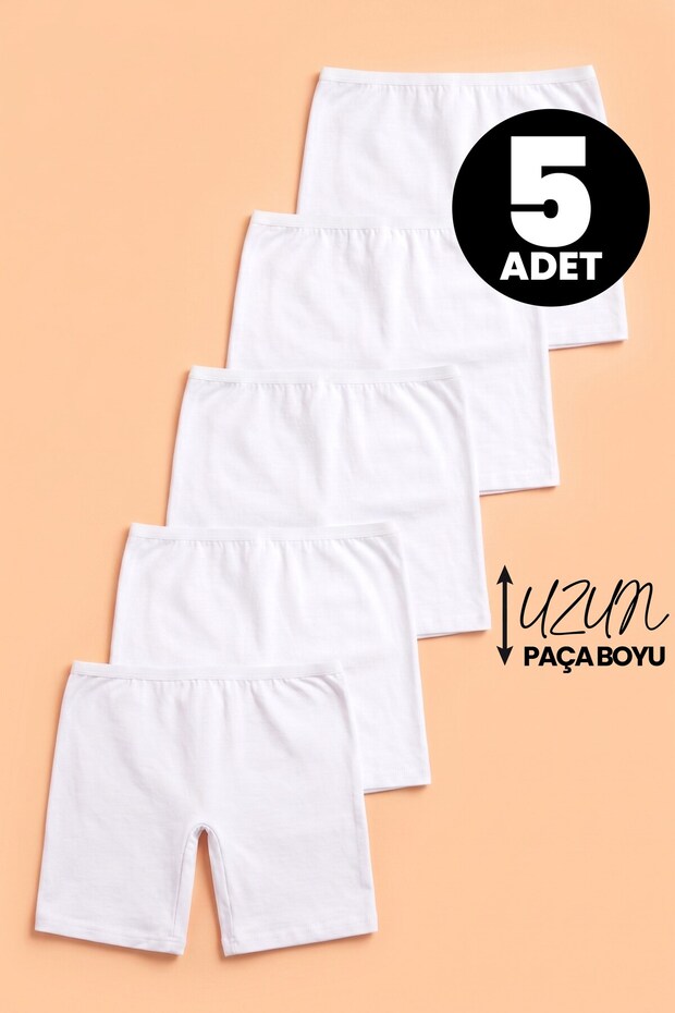 Girls' 5-Pack White Cotton Stretch Fabric Long Boxer Leggings
