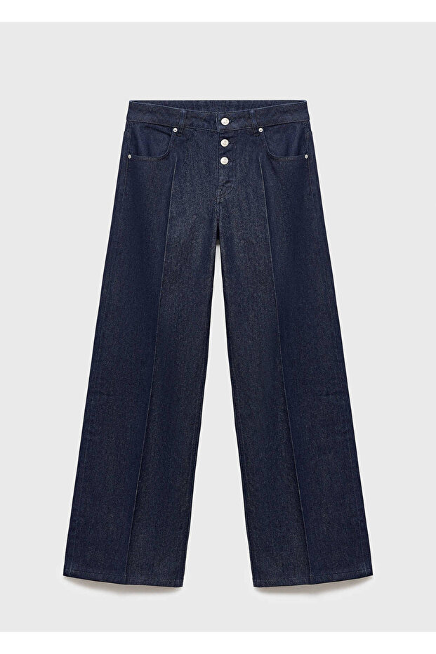 Low-Waisted Button Straight Cut Jeans - 3