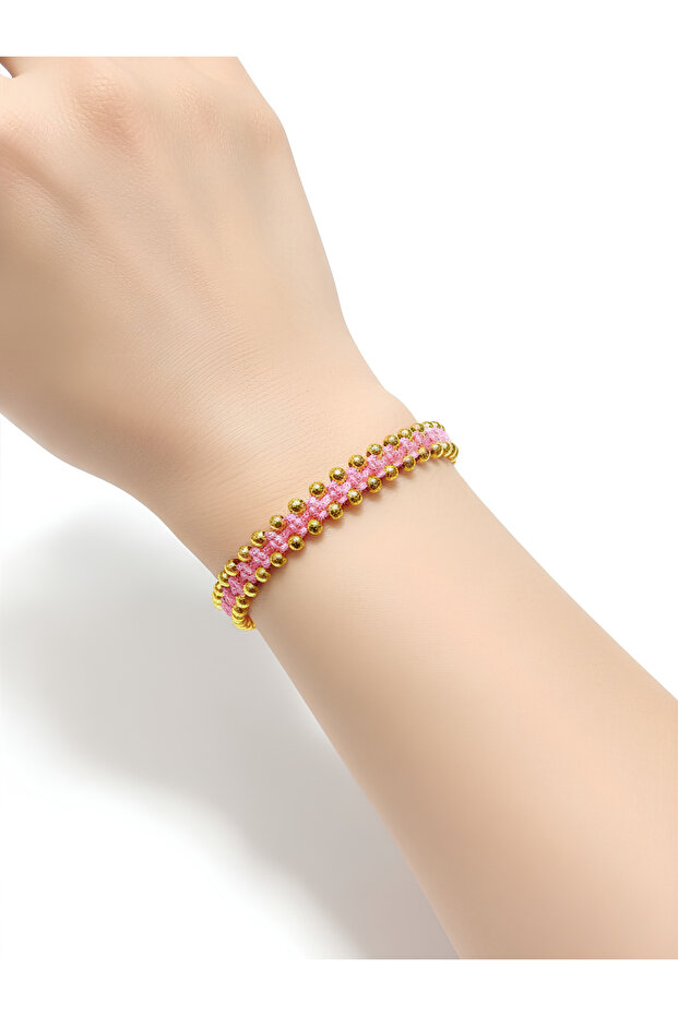 Macrame Gold Bracelet (Pink)