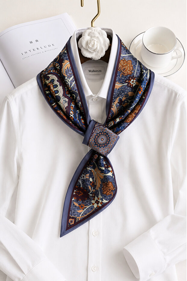 Lumina Ethnic Floral Patterned Silky Textured Women's Tie Scarf – Neck Scarf