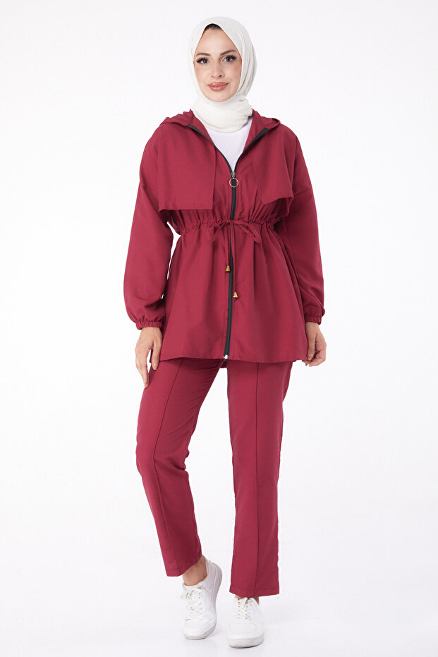 Front Tie Double Suit Claret Red - 27073