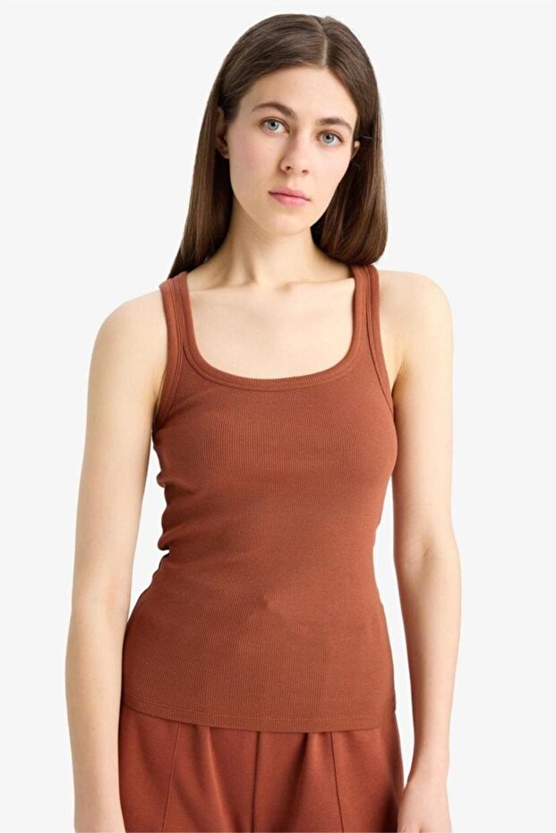 Slim Fit Basic Plain Round Neck Ribbed Camisole Undershirt E5539Ax25Sm - 3