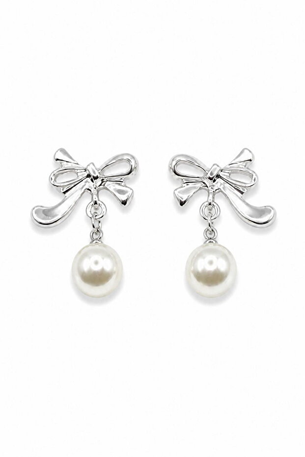 Women Earrings Ribbon Dangle Pearl 3cm Earrings
