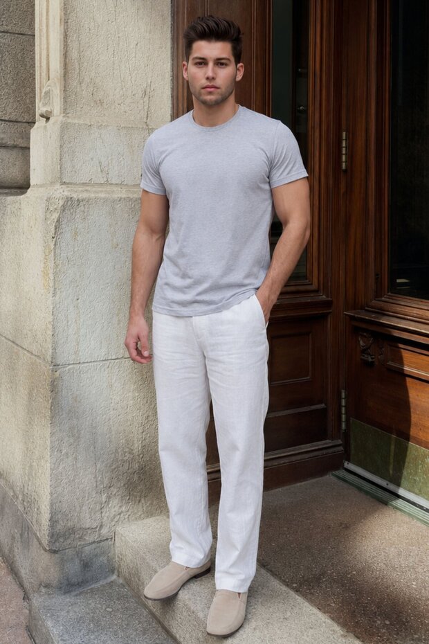 Tricou basic cu guler rotund alb 3006 - 1