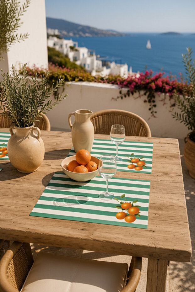 4-Piece American Service Set Raschel Fabric 35X50 cm Digital Printed Tableware Service | Lemon, Orange, and Mediterranean Pattern Options