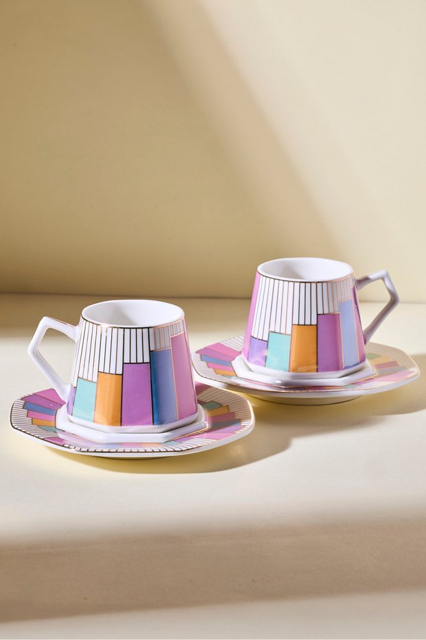 Antique 2-Person Aurora Colored Coffee Cup Set