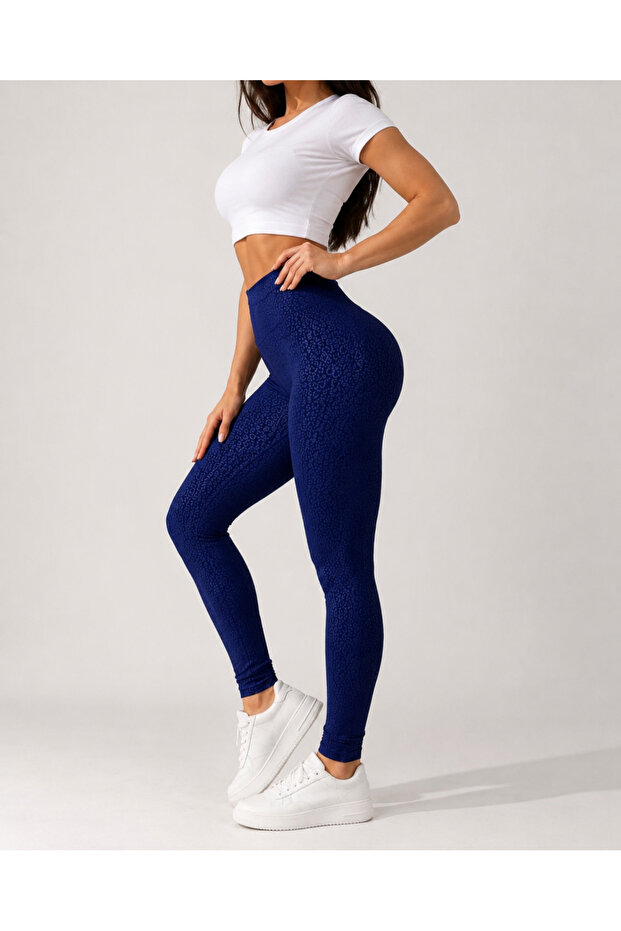 Women's Leopard Patterned Diving Fabric - High Waist - Gathering Tights