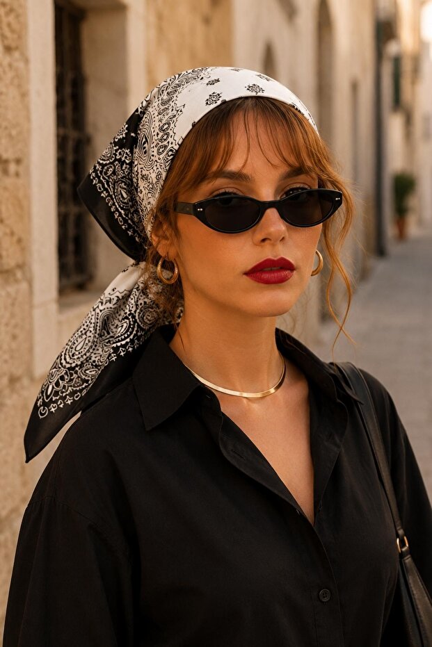 وشاح منقوش باللون الأبيض - 1