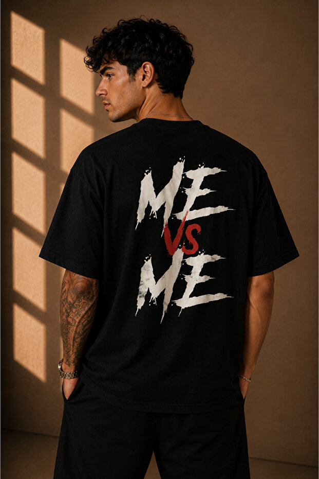 تيشيرت أسود كبير الحجم للجنسين من MeVsMe مصنوع من القطن بنسبة 100% A++