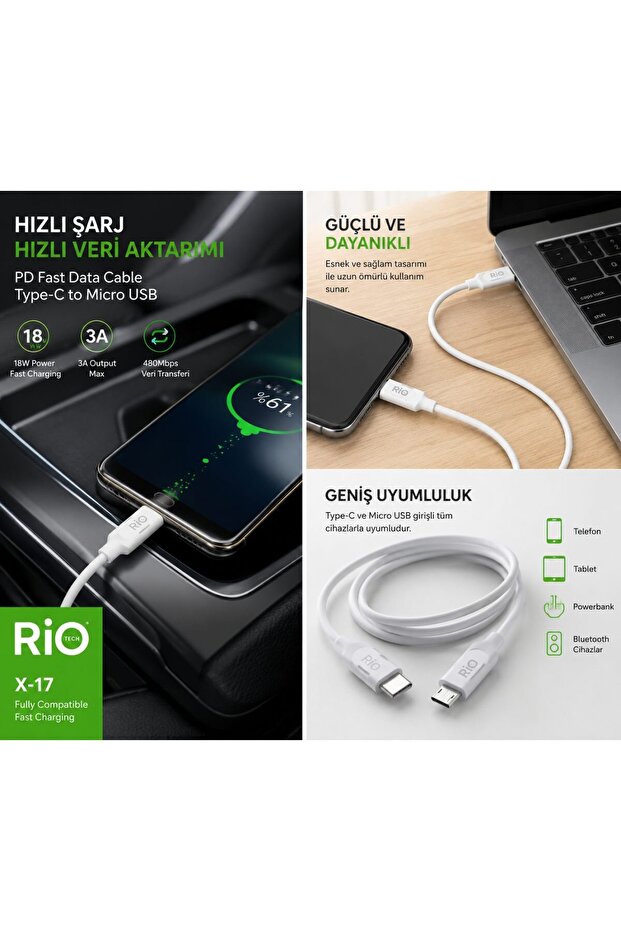 X-17 PD Hızlı Şarj ve Data Kablosu