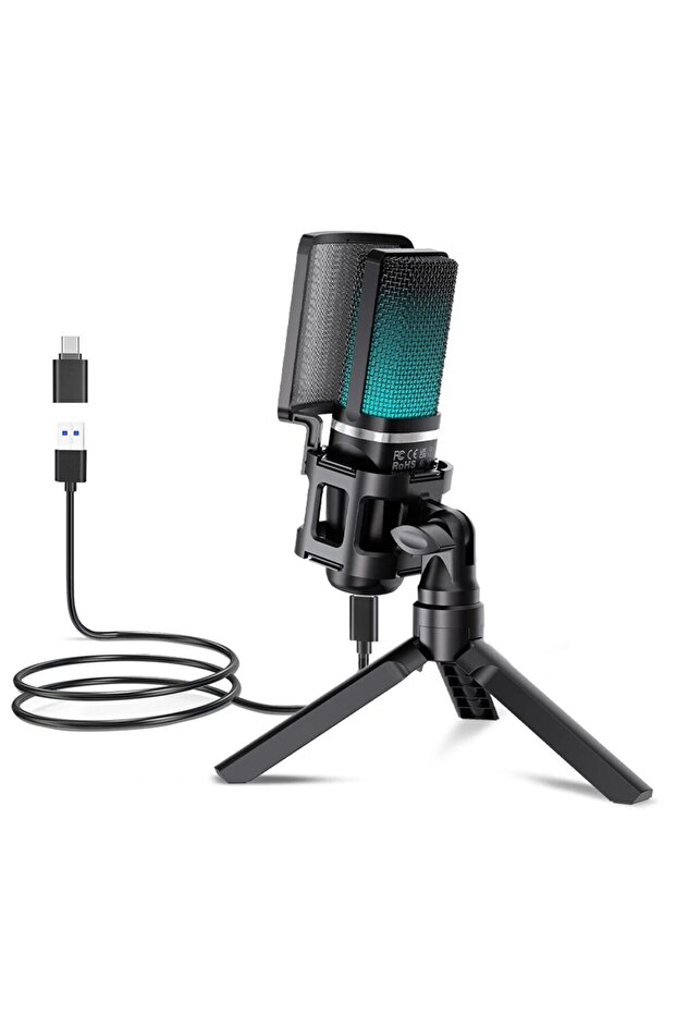 ميكروفون مكثف للألعاب USB RGB من Zealsound باللون الأسود، ميكروفون احترافي للكمبيوتر الشخصي PS4 PS5 Mac Pho