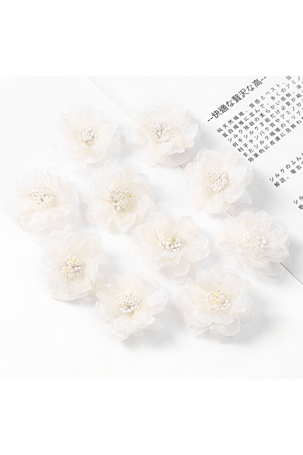 5pcs WHITE 5Pcs Chiffon Artificial Flowers Head Fabric Applique Dress Sewing Supplies Patches Access