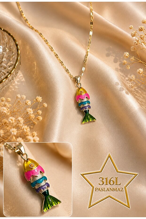 Stainless Steel 316L Colorful Gold Fish Pendant
