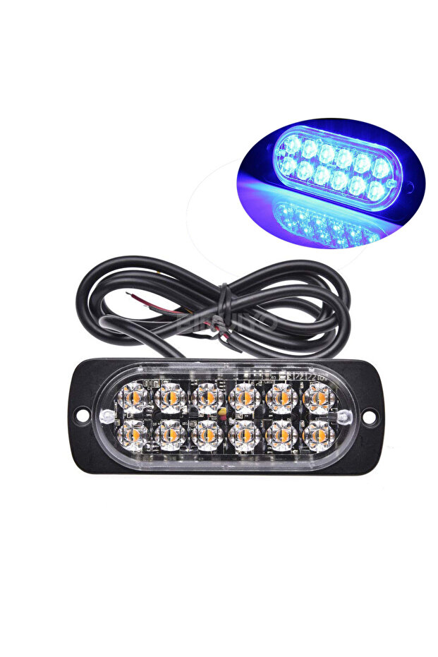 أضواء وامضة زرقاء بـ 12 مصباح LED للطوارئ، إنارة تحذيرية وامضة 12 فولت 24 فولت للسيارات