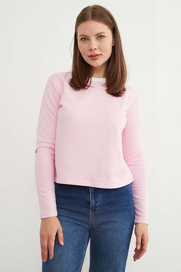 3 Thread Ribbed Sweatshirt with Ribbed Neckline