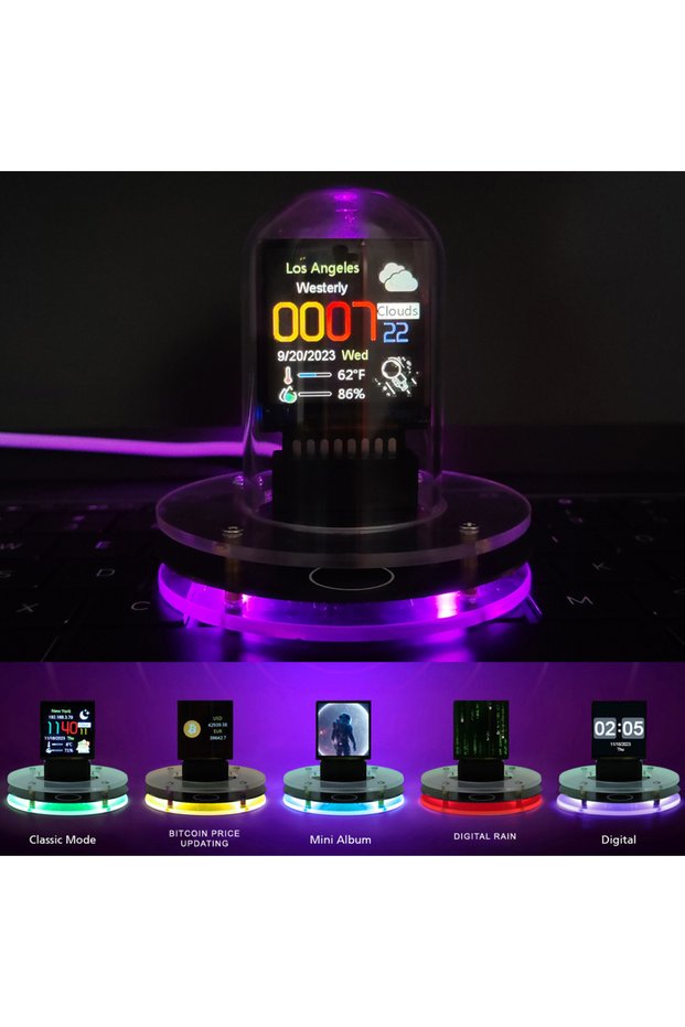 Nixie Tube Bitcoin Price Tracker. Nixie Tube Alarm Clock with Colorful RGB Lights and WIFI Weather S