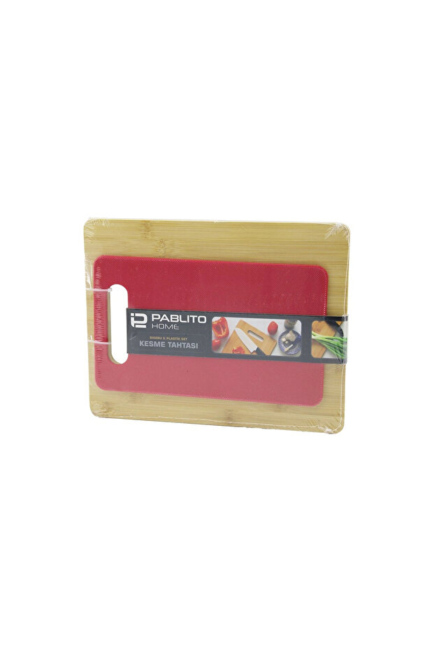 2Pcs Set=Wooden Bamboo - Plastic Cutting Board - Cutting Board Pls:15X25Cm- Wood:22X28Cm () Glbl-Stl5783