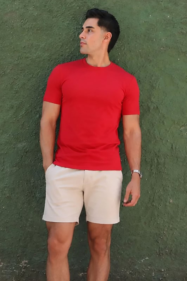 Crew Neck Red Basic T-Shirt 4077